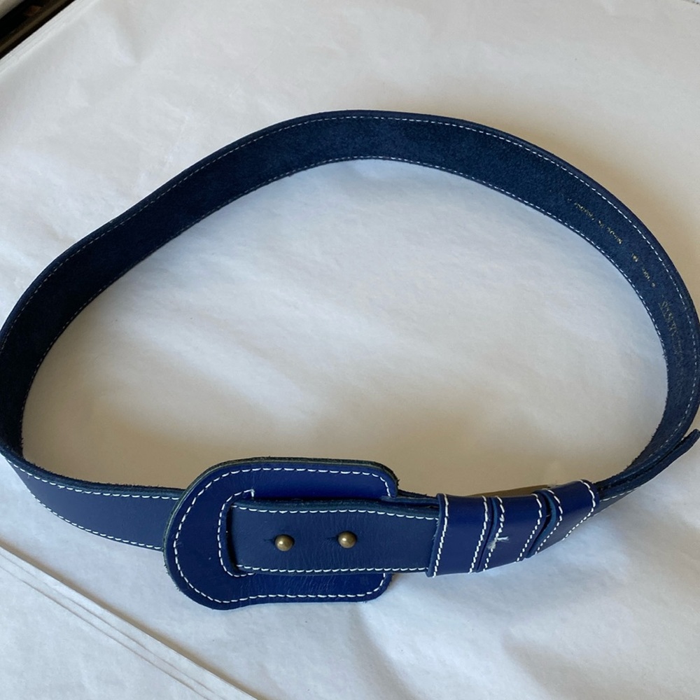 Vintage Norma Kamali Navy Blue Leather Belt - 1980s - Rare Find